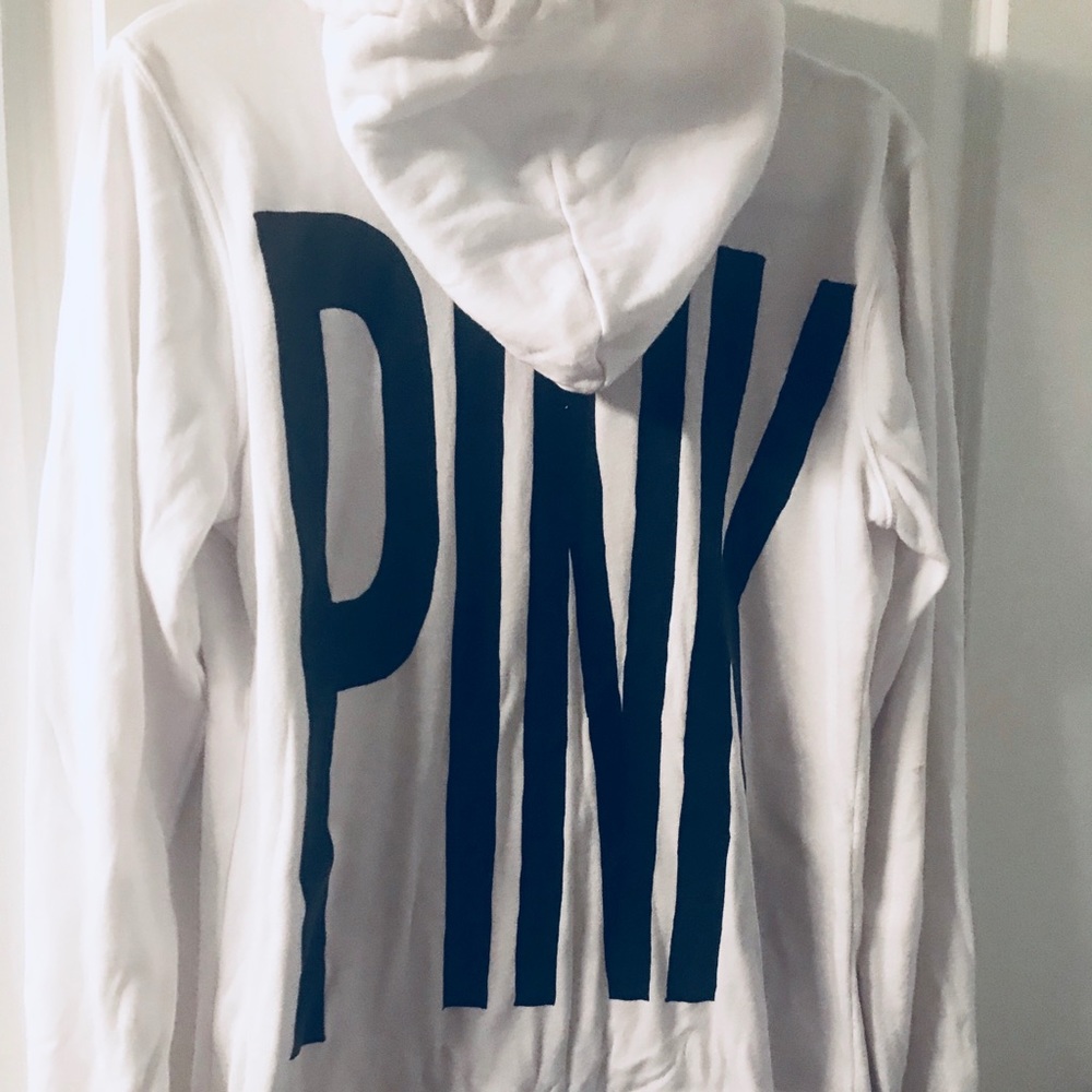PINK Zip Hoodie Sweatshirt- White